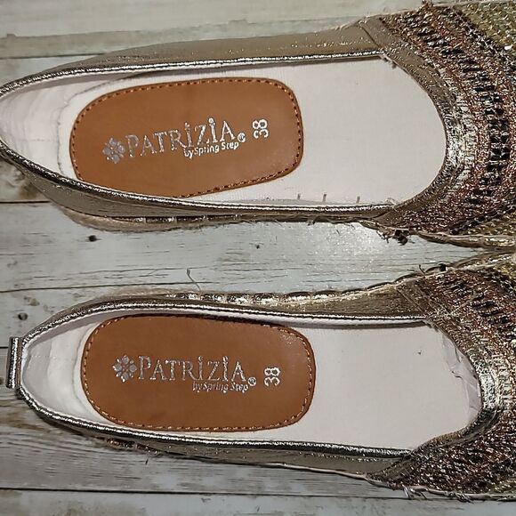 NEW Patrizia by Spring Step Austral Gold Metallic Espadrilles Shoes 38‎ US 7.5-8 - Picture 7 of 10